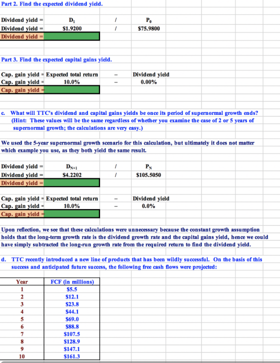 Part 2. Find the expected dividend yield. Dividend yield D Po Dividend yield | $1.9200 S75.9800 Dividend yield = Part 3. Find