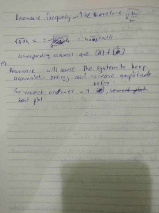 Resonance requuna wil he then fo (匹 Po C. e) Rsonance will cause the sistem to keee rase my be (e So cesect andswer last plet