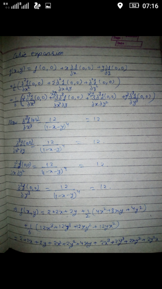 RH 52 07:16 Page Date luhaic eapansion 4231los) + f249)=Llo,o)2ddc0,0) + Sx there Reze -12 1-2-y) 12 2 Sdy 12 2 1 2 12. (1221