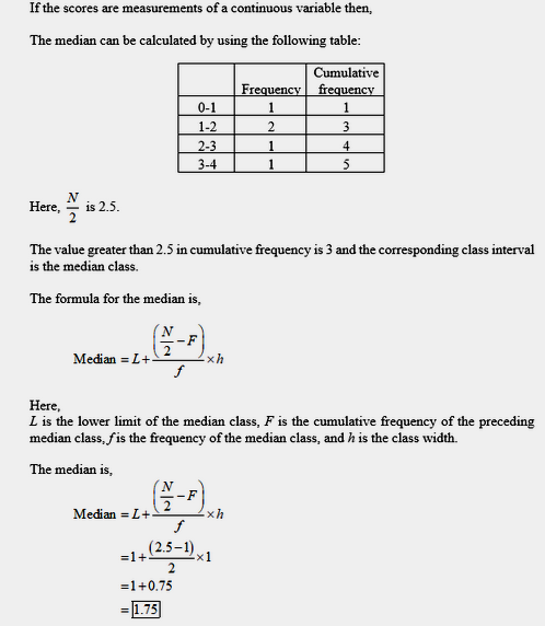 If the scores are measurements of a continuous variable then, The median can be calculated by using the following table fr 3-