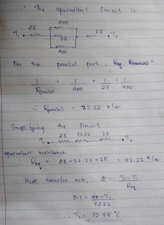 he equvalent Cvcuit is A00 26 MA 2 2 400 pavallal B 400 ADD avo 25 22.22 25.- 2. aquivalourveistams 2.22-k/w ta Re 01 40-T .