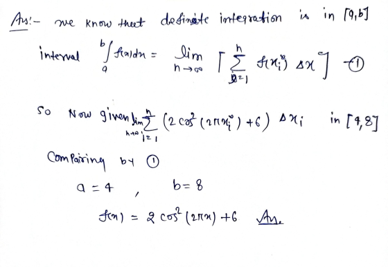 Aus- we know theet definite integration is in 19,67 internal of farden = lim 00 È ing on 9 ho 21 So Now given sin (2 cos cari