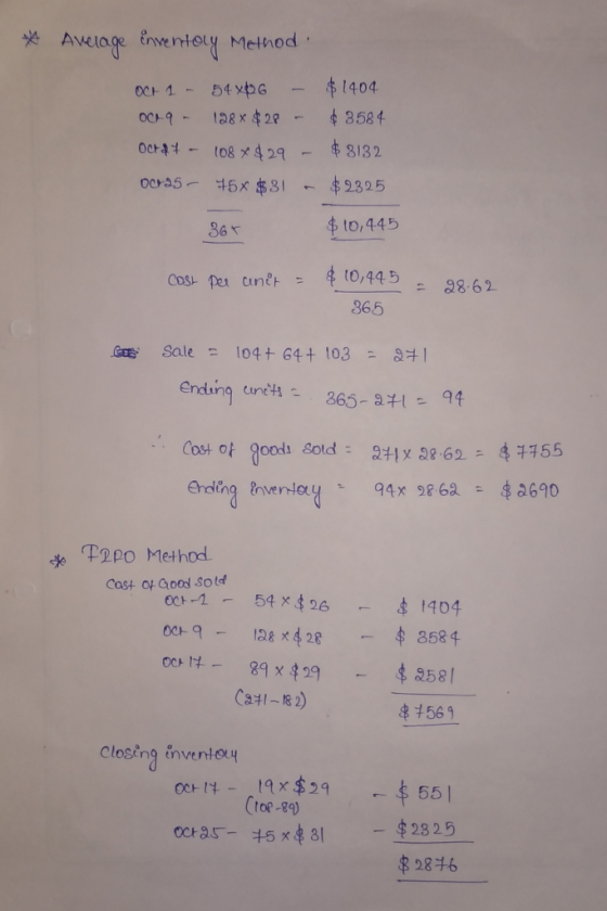 * Average inventory Method OCH 1 - 54 xp 6 - OCM9 - 198 x $28 - 00447 - 108 * $29 - $1404 $3584 $3132 ora5- 45$31 - $ 2325 36