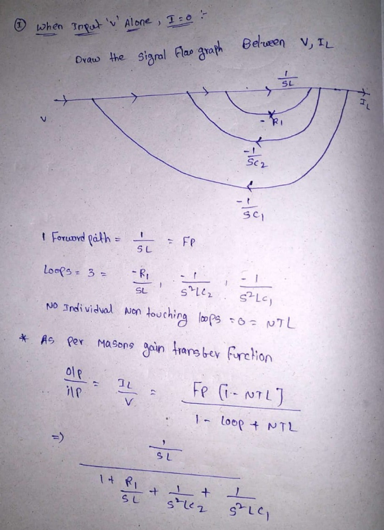 1 when input v Alone, Io Belween V IL Draw the signal flow graph ? Foruovd path = = FP lowes= 5e stesse No Individual Non tou