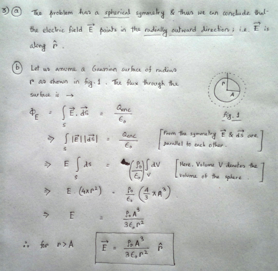 The problem han a spherical symmefry & thun we an concude thal the electric field E points in the radially outward direction