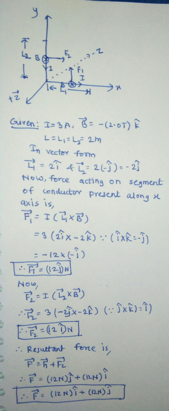 کا ...)-Z +1 fi I K TER n tž Guven: I= 3A, B = -(2-07) LEL, = L₂ am In vector form I = 27 &I= 2( 9 ) = -23 Now, force acting