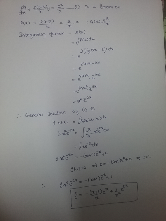 de er et 200-3YPE_OPs a linear de PCX) = 2(1-x) - 2-2 QCX-ema Integrating factor - ecx) - SPOxide 25+ dx- 2/1 dhe zlor-2x e =