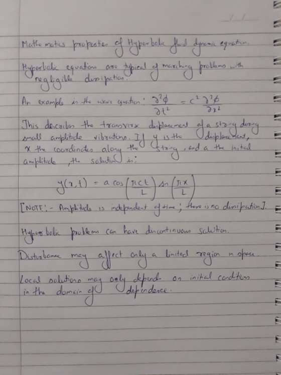 _ 242 Mathematics properties of Hyperbolic fluid dynamic equation. Huberbalic equations are typical of marching problems with