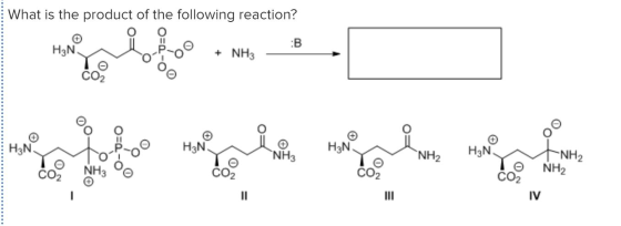What is the product of the following reaction? :B H3N + NH3 H3N H3N H3N NH3 NH2 H3N NH2 NH2 CO2 NH3 CO2 II DI IV