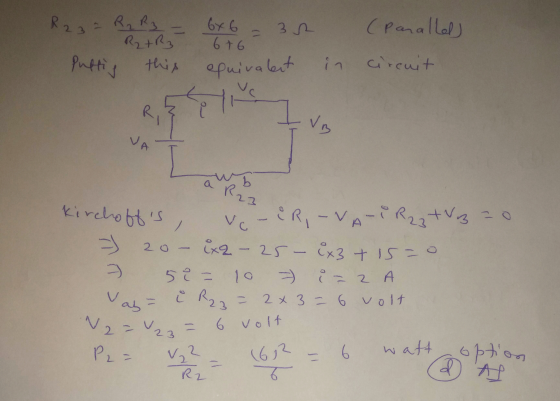 R 2 ₂ 2 R₂ R₂ - R₂ + R₂ this 6x6 = 36 6+6 (Parallel Puftis equivalent in circuit R VB b. R23 vo 2 o kirchoffs - iR-VA-i Rz z