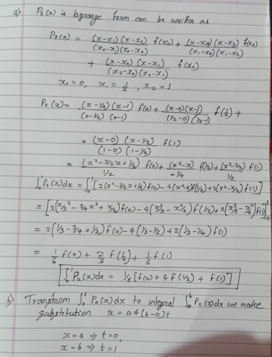 al can P2 (x) is lagrange. form be written as P20) (x-x.) (x - 12) f(x0) + (x-360) (0C-X2) f(x) (xo-x)(X-X2) (20.-26) (x,-362