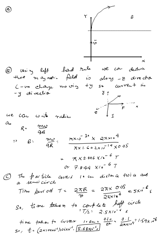 ③ using left hand that magnetic feld C-ve charge moving -y directia rule is ty we can deduce alory uz directia so current is