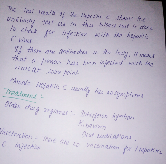 The teat raul of he epatni Cshost he nboolytest as in thu bloool test it ofone check for inechon ith the hepathio here are an