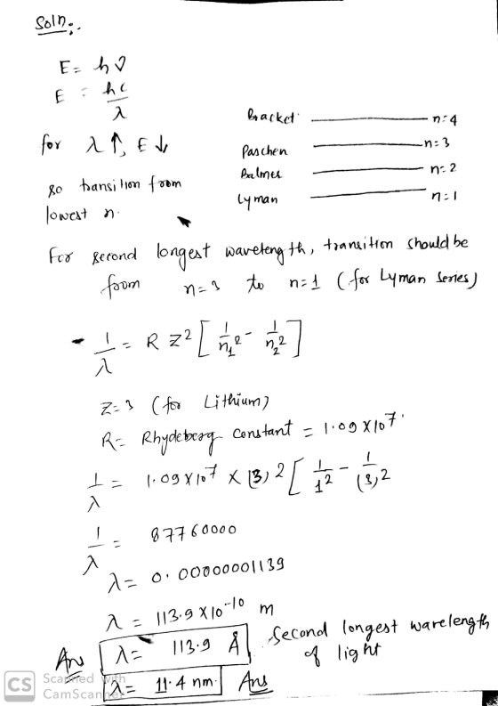 Soln, Echo E o ho X Bracket 7:4 for a heti -n=3 Paschen Balmer lyman n.2 80 ansition from lowest n n: n = 3 for second longes