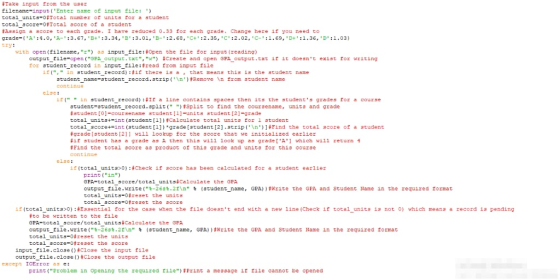 FTake input from the user filename-input(Enter name of input file: ) total_units=0#Total number of units for a student tota