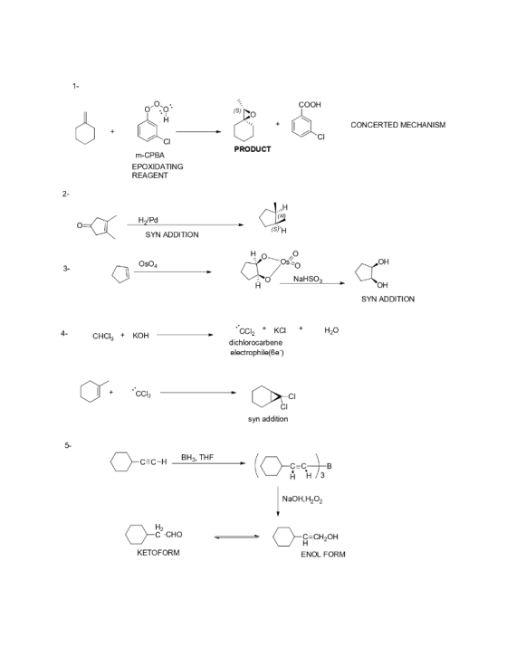 COOH O (S) TO .8 CONCERTED MECHANISM o PRODUCT m-CPBA EPOXIDATING REAGENT H/Pd SYN ADDITION (SIH SYN ADDITION 4- CHCI + KOH +
