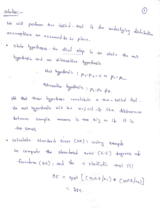 Solution :- 0 aile assumptions ave ssned ko be place . stade Lar。-Ihegy. The-Rrsl step is to state the run hyrebess and an al