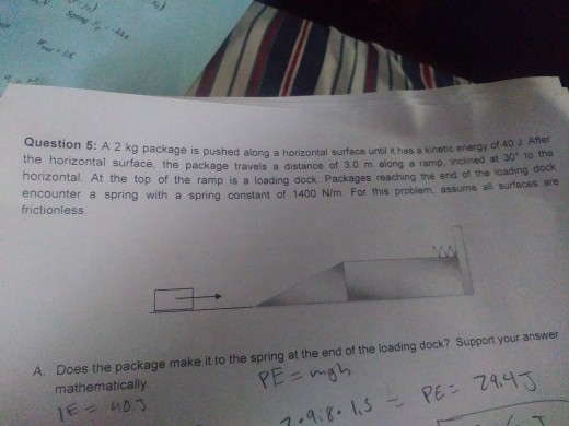 Question 5: A 2 kg package is pushed along a horizontal su the horizontal surface, the package travels a distance of 3.0 m al