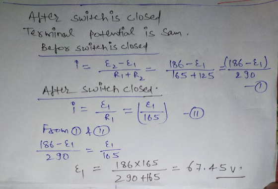 After switch is closed Terminal potential is sam, Befor switch is closed &a- E, 186-&, (186-E;) RitR₂ T65 + 125 290 After swi