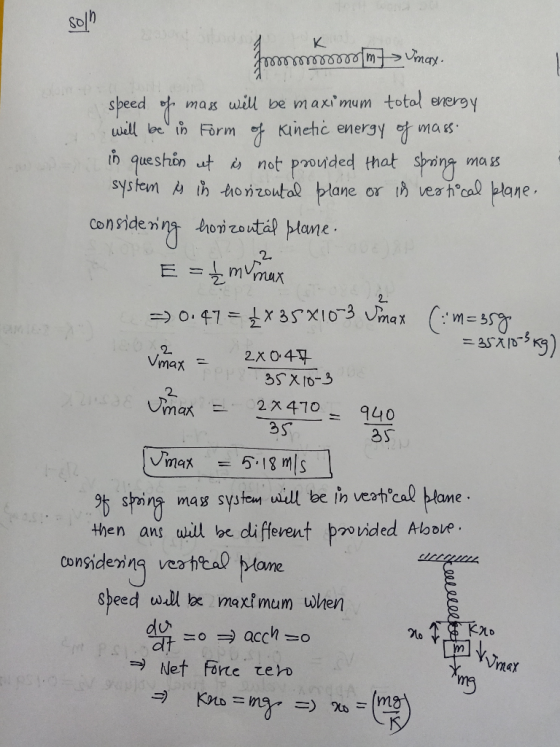 K From m o mt> Uimary. speed of mass will be maximum total energy will be in Form of kinetic energy of mass. in queshon ut i