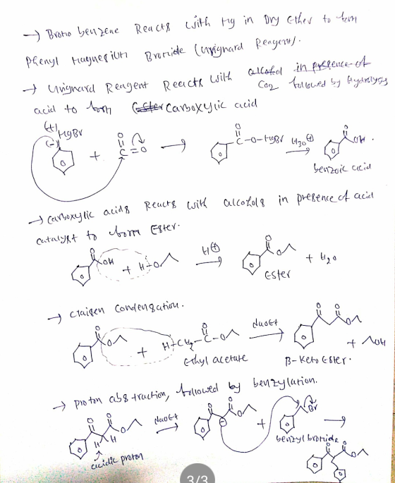 - Brono benzene Reacts with my in Dry ether to ton Phenyl Mugnesiun Bronide Carignard Reagent). alcohol in presence of Reacte