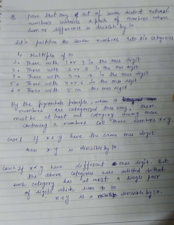 of to Prove that any of set of seven distinct natural numbers contains a plut of numbers whose Sum or difference is divisible