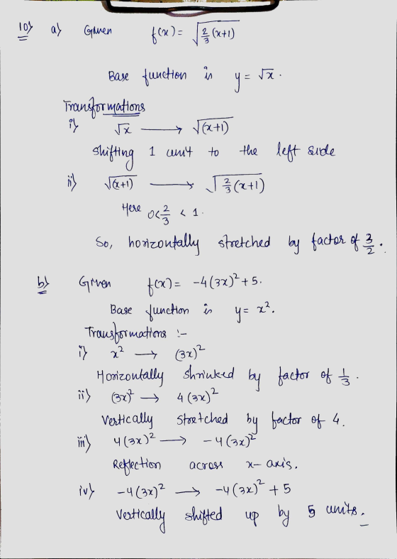 10% ay Garen f(x) = (x+1) va y = Base function is Transformations rx * Va+1) is to 1 unit shifting the left side Væ+1) 3 (2+1