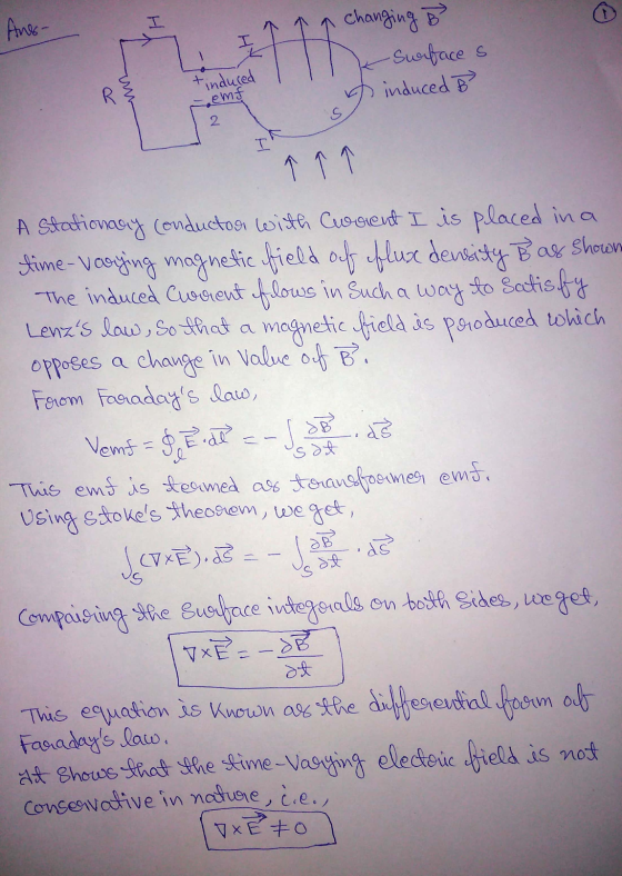 Ang- I TIN y changing B -Surface s e induced B R tinduced emf 2 ↑ ↑ ds A Stationary conductor with Current I is placed in a t