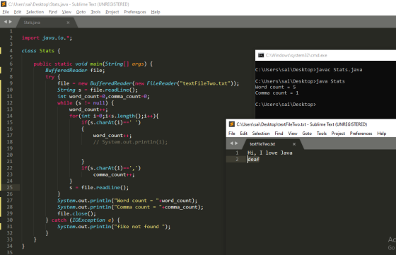E C:\Users\sai\Desktop\Stats.java - Sublime Text (UNREGISTERED) Eile Edit Selection Find View Goto Tools Project Preferences