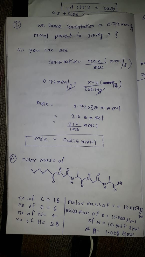 Got aces - walls Sh. E + Ct80 x ③ we have concentration = 0.72 mmolla mmol present in 300mg = ? as you can see. Concentratio