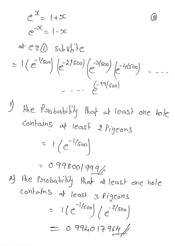e20 sdshte at (ea2s0) EVc00) He Pobabih hat at least one hole Contains at least 2 Pigeons -1/sc0 (elecal 7 O.998001999/ the P