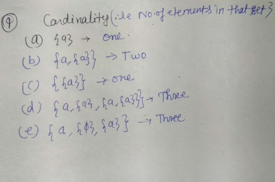 & Cardinality (ile No. of elements in that bet3 (a {93 → one. (6 ha, hazz Two [ {hah} one (d) ha, 493, has 4a33} Three (e) ha