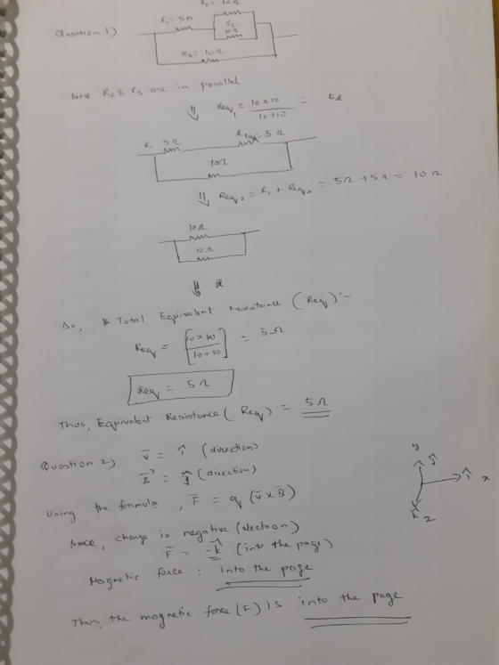 avastion ! Ry= ur Aire R₂8 Rs are in parallel Rear cloxio loti len 52 a sa M lor ☺ Req, z = R + Reqe = 52 +5.2 = lor 10.2 res