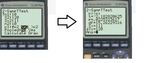 TI-83 Plus TEXAS INSTRUMENTS 2-SampTTest NICK2 TEXAS INSTRUMENTS TI-83 Plus 2-SameTTest tn1:10 X2: 120 SX2:11 n2:10 1:32 KZ 2