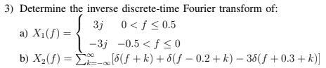 3) Determine the inverse discrete-time Fourier transform of 3j 0< f s 0.5