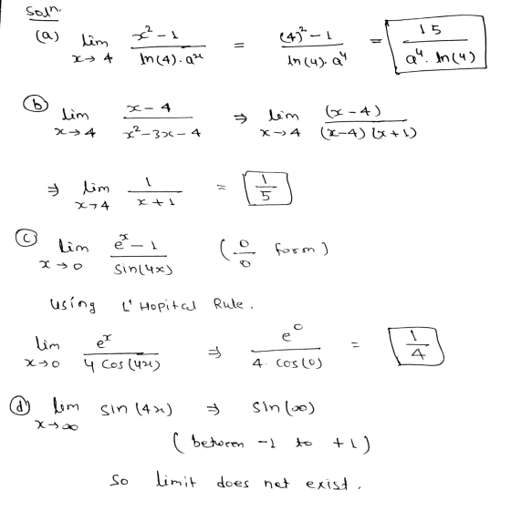 Soin. (a) 15 (43- lim x 4 26 z - 1 ln (4).au in (4).ay au ln(4) tim x 4 2- 4 x²_32-4 > lim x-> 4 (x-4) (-4) L +1) xt! out the