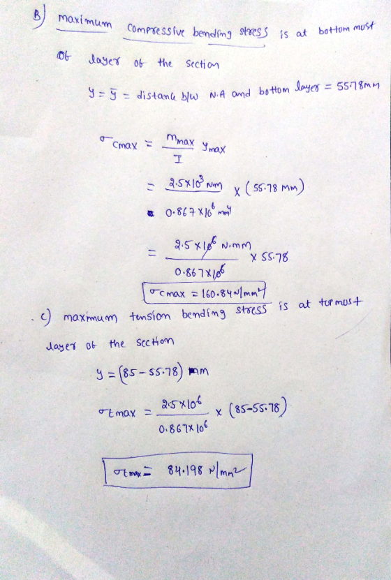 maximum Compressive bendfng Stess is at bottom must Jayer ob the Section = 5578mm J= distank blw N.A omd bottom Jayes Mmax ym