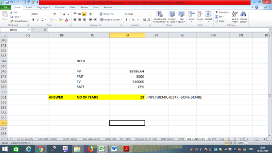 PV, FV, ANNUITY (Autosaved) - Microsoft Excel (Product Activation Failed) Review View Add-Ins - 2x = = Dr General File Home I