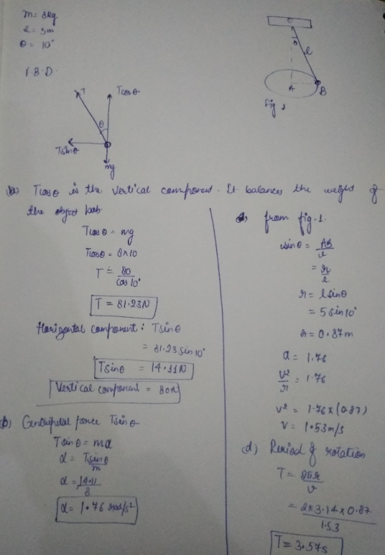 m= 8kg lim ©10 - FB.D. - Tsine a Taso is the vertical component. It balances the weight of the object bab Taso= mg wine - AB