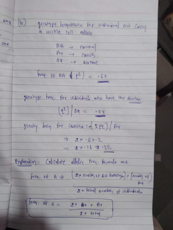 ANA b genotype frequencies for individual not Carry a sickle cell allele one AA e A9 e aq e normal Carris divenne freq. Of An