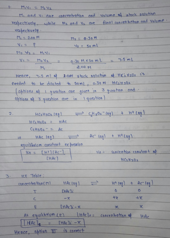 Mixi = M₂ V2 Hi and vi are concentration and volume of stock solution. rebectively, while Me and Ve are final concentration a