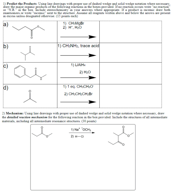 1) Predict the Products: Using line drawings with proper use of dashed wedge and solid wedge notation where necessary, draw t