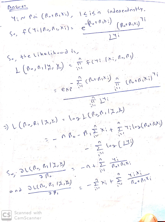 . Anguer Yir poi (Rot B, X;), Isisa indenendently, so, f (Yil Ru, R1, Xi) =é Bot Bixi) ( But Bixi) Ti So, the likelihood is,