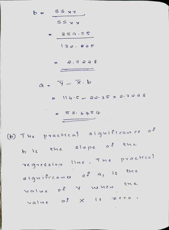 be ss XY ss xx 35 9.75 132, POE Q. 228 Y-X.b az 114.5 2 ੨ · ਜੋ ੨ ੨੬ Q2- 35 5 3.6454 of (6) The practical significance of the