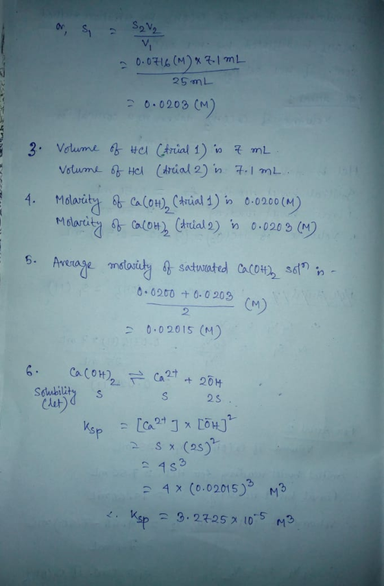 ar s = S2 V2 - 20.0716(M) XZ1 mL 25mL 20.0203 (M) at 3. Volume of Hal (trial 1) is a mL. volume of HCl (dicial 2) in 7.1 ML.