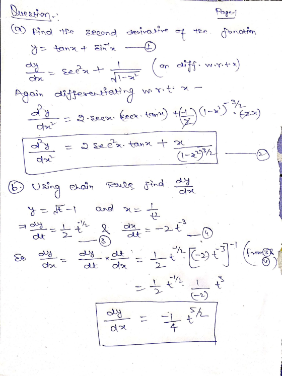 Question Pages (a) find the De speond dosirative of function y = tana & sine a dy scent diff. wirot ) da Ni-se Again differen