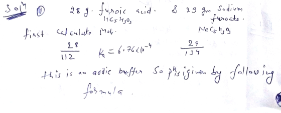 Sou o 28g. furoic acid 11C5430 calculate Mole t o 8 29 gm sodium furoate. Nacho first ve k=6076280s this is an actie buffer s