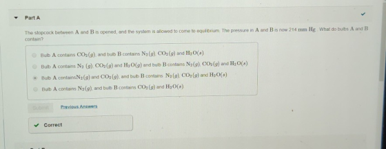 Part A The stopcock between A and B is opened, and the system is allowed to come to equilibrium The pressure in A and B is no