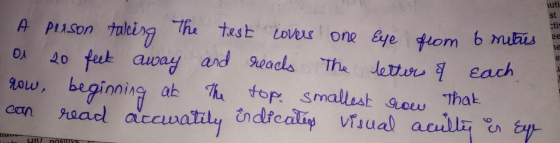iuti st ee A person taking the test covers one Eye from 6 metres a 20 feet away and reads The letters & Each row beginning at