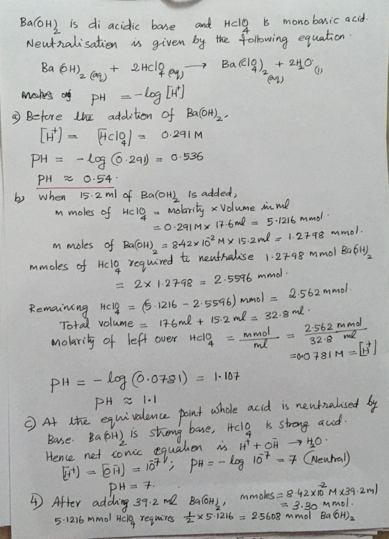BaloH is di acidic base and Hel Neutralisation s given by the tolowing equation clo is mono basic acid Ba 6H)2 ) + 2Hcl9 +240